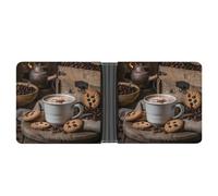 Taza de café blanca con espuma y galletas, billetera plegable de piel, delgada para dinero en efectivo, bonito bolso