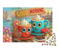 Taza de Café Cartoon Puzzle de 1000 Piezas Papel para Adultos Escena de Mañana Puzzle para Toda la Familia Relajación Decoración Regalo 70x50cm/1000pcs