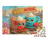 Taza de Café Cartoon Puzzle de 1000 Piezas Papel para Adultos Escena Matutina Puzzle para Toda la Familia Relajante Regalo Decoración Hogar Atención 52x38cm/1000pcs
