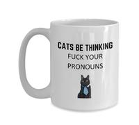 Taza de café Cats Be Thinking Rude, taza de café con texto en inglés «School Kids Identify As Cats», humor divertido de gato, niños escolares del Reino Unido identificándose como gatos