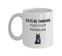 Taza de café Cats Be Thinking Rude, taza de café con texto en inglés «School Kids Identify As Cats», humor divertido de gato, niños escolares del Reino Unido identificándose como gatos