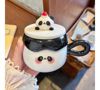 Taza de Café Cerámica con Diseño Cachorro Amarillo, con Tapa y Asa, Aislante, Bonita y Divertida, Ideal Para Uso Doméstico, Botella de Agua a Prueba de Fugas(Black)