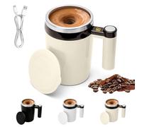 Taza de café con agitación automática, 380 ml, taza automática con indicador de temperatura, vaso mezclador magnético para café, leche, otras bebidas (beige-marrón)