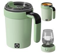 Taza de café con agitación magnética automática, taza mezcladora inteligente con base desmontable y mango de tapa para té con leche con chocolate (verde)
