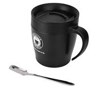 Taza de café con aislamiento de acero inoxidable con cuchara y tapa de aspiración a aislamiento térmico mantiene las bebidas calientes durante horas perfectas para viajar en la (Negro)