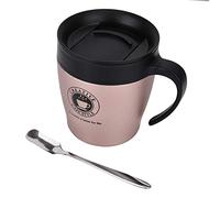 Taza de café con aislamiento de acero inoxidable con cuchara y tapa de aspiración a aislamiento térmico mantiene las bebidas calientes durante horas perfectas para viajar en la (Oro rosa)