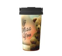 Taza de café con aislamiento térmico de viaje con texto en inglés "miss you bear", termo aislado al vacío de doble pared para calor y frío, café de 16 onzas, compatible con oficina, escuela, fiesta