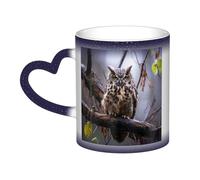 Taza de café con asa de 355 ml, diseño de búho en una rama, sensible al calor, cambia de color y se encuentra en el cielo, de cerámica, mágica y divertida, de porcelana, ideal como regalo de cumpleaño