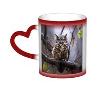 Taza de café con asa de 355 ml, diseño de búho en una rama, sensible al calor, cambia de color y se encuentra en el cielo, de cerámica, mágica y divertida, de porcelana, ideal como regalo de cumpleaño