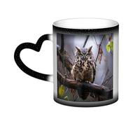 Taza de café con asa de 355 ml, diseño de búho en una rama, sensible al calor, cambia de color y se encuentra en el cielo, de cerámica, mágica y divertida, de porcelana, ideal como regalo de cumpleaño