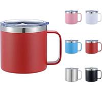 Taza de café con asa de doble pared de acero inoxidable, aislante, mantiene el calor y el frío, 340 ml, color negro (rojo)