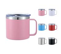 Taza de café con asa de doble pared de acero inoxidable, aislante, mantiene el calor y el frío, 340 ml, color negro (rosa)