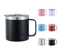Taza de café con asa de doble pared de acero inoxidable, aislante, mantiene el calor y el frío, 340 ml, color negro