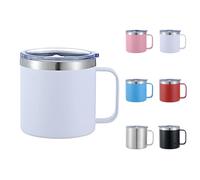 Taza de café con asa de doble pared de acero inoxidable, aislante, mantiene el calor y el frío, 340 ml, color negro (blanco)