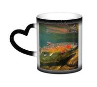 Taza de café con asa para pesca con mosca de trucha de arroyo, 355 ml, taza de cerámica que cambia de color sensible al calor, tazas mágicas y divertidas, taza de porcelana, regalo de cumpleaños para