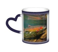 Taza de café con asa para pesca con mosca de trucha de arroyo, 355 ml, taza de cerámica que cambia de color sensible al calor, tazas mágicas y divertidas, taza de porcelana, regalo de cumpleaños para