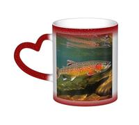 Taza de café con asa para pesca con mosca de trucha de arroyo, 355 ml, taza de cerámica que cambia de color sensible al calor, tazas mágicas y divertidas, taza de porcelana, regalo de cumpleaños para