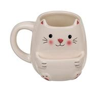 Taza de café con compartimento para galletas, diseño de gato, transparente