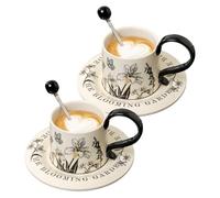 Taza de café con cuchara, juego de tazas de café de estilo vintage, regalo de recuerdo memorable, taza de té con platillos y cucharas, taza de té para capuchino, leche, cacao, cerveza, cocina