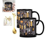 Taza de café con diseño de caja de herramientas, taza mecánica de cerámica de 11 oz con impresión de herramientas 3D e incluye cuchara de metal, for uso en el hogar, la oficina o la cocina(2pcs)