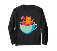 Taza de café con diseño de flamenco, diseño de gato Manga Larga