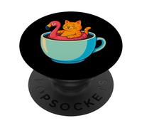 Taza de café con diseño de flamenco, diseño de gato PopSockets PopGrip Adhesivo