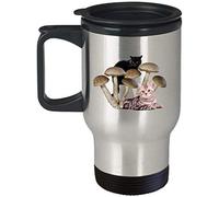 Taza de café con diseño de gato de hongos (viaje) - Esta taza de hongo es la mercancía perfecta para gatos, felino-divertida taza de café para mamá, 14 onzas
