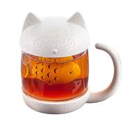Taza de café con diseño de gato, taza de té con colador de té y tapa, vaso de gato kawaii, taza para bebidas frías y calientes | Linda taza de té para el hogar, oficina, cocina, cafetería, regalo