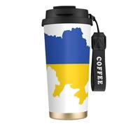 Taza de café con diseño de mapa de la bandera de Ucrania con tapa a prueba de fugas, taza de café reutilizable aislada al vacío, 500 ml