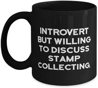 Taza de café con diseño de sellos, ideal para introvertidos pero con ganas de hablar sobre coleccionismo de sellos. Taza de café novedosa, taza de té de cerámica con impresión de doble cara para mamá,