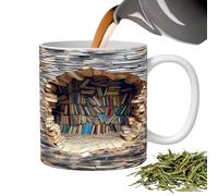 Taza de café con diseño plano 2D de 350 ml para biblioteca, taza de cerámica para lectores, novedad para hombres y mujeres, agua, latte, hogar, cocina, bar, cumpleaños, Navidad, club de libros, gusano