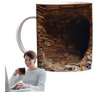 Taza de café con estantería 3D - Taza de té de cerámica de 11 oz, patrón de biblioteca creativo, recipiente artístico único | de lectura decorativo para amantes de los libros, lugar de trabajo,