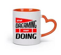 Taza de café con estilo Deja de soñar y empieza a actuar con inspiración. （11oz/320ml） Regalo divertido para amantes del café, mejores amigos del trabajo, compañeros de trabajo y amigos Naranja