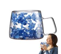 Taza de café con flores secas de doble pared, tazas de vidrio transparente con flores, taza de vidrio resistente al calor de 200 ml con asa, taza de flores creativas para café con leche, jugo de leche