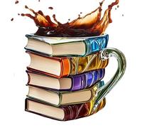 Taza de café con forma de libro decorativo - Taza de agua con diseño artístico pintado a mano - Taza de acrílico elegante estilo retro para casa viaje bebidas restaurantes hoteles