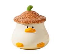 Taza de café con forma de pato de dibujos animados, mesa de cerámica pintada artística, 400 ml con agarre de párpado, contenedor de bebidas decorativas, soporte para bebidas frías calientes para niños