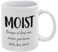 Taza de café con frase divertida "Húmedo porque al menos una persona que conoces odia esta palabra", taza de café novedosa, taza de té de cerámica con impresión de doble cara para mamá, papá, amigo, e