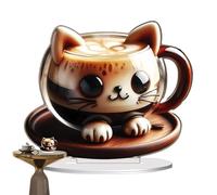 Taza De Café Con Gato Decorativo 2D | Escultura Acrílica Con Gatito | Divertida Figura De Mesa Para El Hogar, Oficina, Sala De Estar, Cocina | Linda Idea De Regalo Para Amantes De Los Gatos Y Decoraci