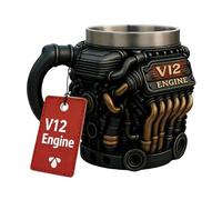 Taza de café con motor V12 de 300 ml con aislamiento realista de doble pared, taza de café en forma de motor, para golf, patio, balcón, patio, jardín, parque, hogar, picnic, camping, whisky