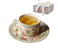 Taza de café con platillo, lindo juego de tazas de flores | Taza de café Flor 240ml | Juegos de tazas y platillos de cerámica, taza de café para café, té, cacao, leche Matcha