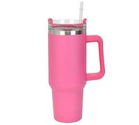Taza de Café con Tapa para Coche, 1200mL Taza de Acero Inoxidable Aislada al Vacío con As, Taza de Viaje de 40 Onzas, Taza Térmica con Pajita, Botella de Agua Deportiva Aislada (Rosa Roja)