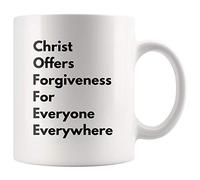 Taza de café con texto en inglés "Coffee Christ Offers Forgiveness For Everyone Everywhere", idea de regalo inspiradora para predicador cristiano, pastor, clero, mujer y hombre, taza de café de 325 ml