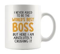 Taza de café con texto en inglés "I Never Asked To Be The World's Best Boss", regalo para compañeros de trabajo, regalo para gerente, empleador de empleados, taza de cerámica de 325 ml (blanco, 325