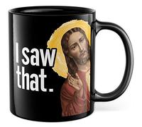 Taza de Café con Texto en Inglés ''Jesús'', Taza Graciosa y Divertida con Mensaje para Colega, Taza de Cristo Peeking (Negro)