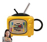 Taza de café creativa, tazas de agua con forma de TV, taza de café novedosa con tapa, taza de café con pajita, taza de café en forma de TV, taza de café para el hogar, taza de café escolar, taza de