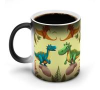 Taza de café de 12 oz con decoloración, lindas tazas de cerámica con estampado de dinosaurios de dibujos animados con asa que cambian de color, divertidas tazas para té, sopa, leche, café con leche.
