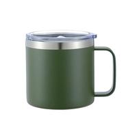 Taza de café de 14 onzas con asa, vaso de acero inoxidable aislado al vacío, taza de cerveza térmica de viaje con tapa a prueba de fugas (verde oscuro)
