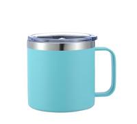 Taza de café de 14 onzas con asa, vaso de acero inoxidable aislado al vacío, taza de cerveza térmica de viaje con tapa a prueba de fugas (verde)