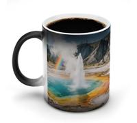 Taza de café de 325 ml con diseño de géiseres del Parque Nacional Yellowstone, tazas de café que cambian de color, tazas de café que cambian de calor con asa, taza mágica sensible al calor para