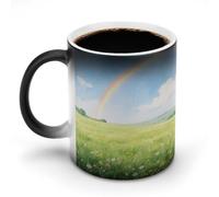 Taza de café de 325 ml, diseño de campo bajo el arco iris después de la lluvia, tazas de café que cambian de color, tazas de café que cambian de calor con asa, taza mágica sensible al calor para
